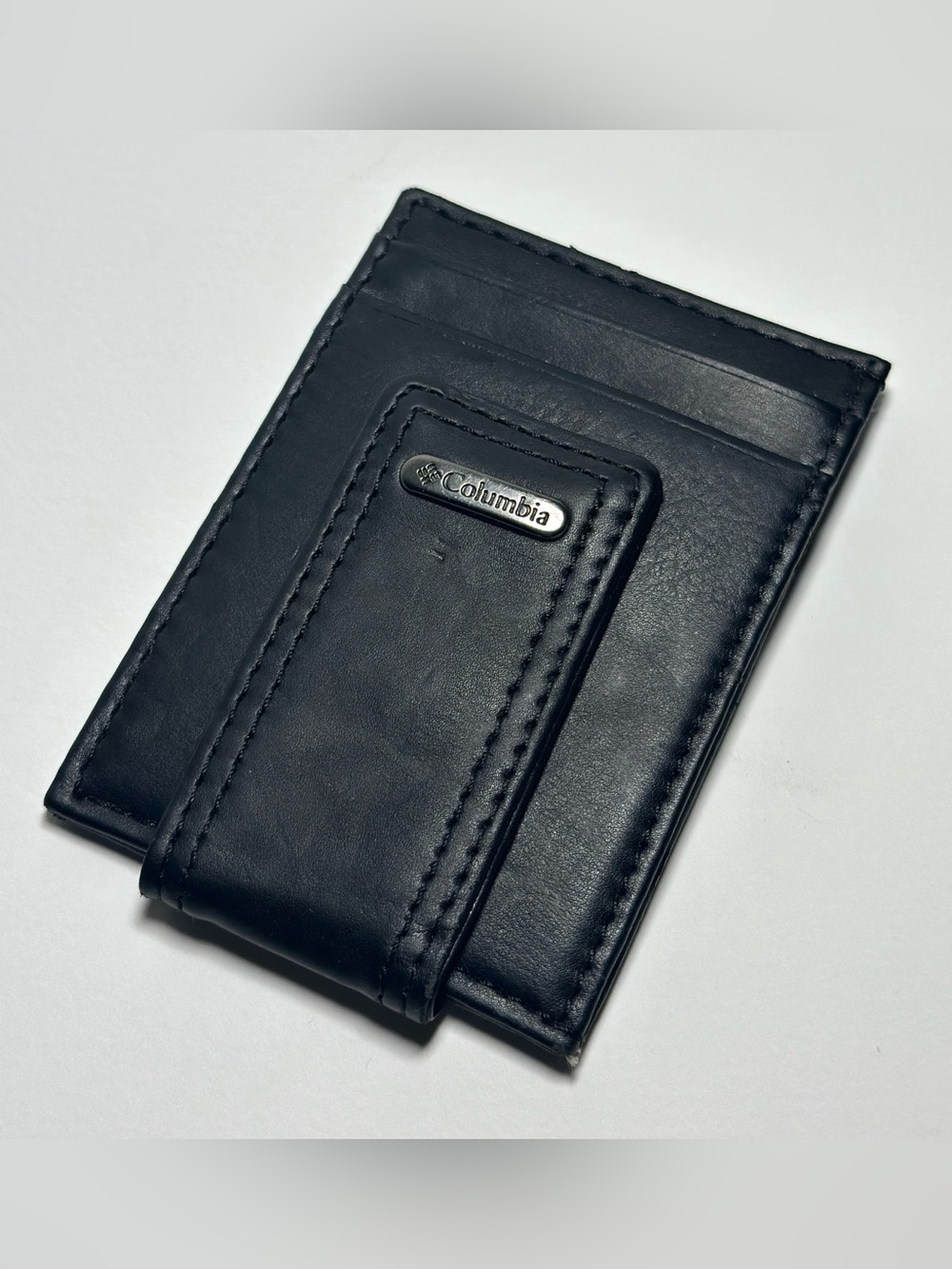 Columbia Black Leather Card Wallet with Clip
